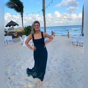 Show Me Your Mumu Clair Midi Bridesmaid Dress in Emerald Green